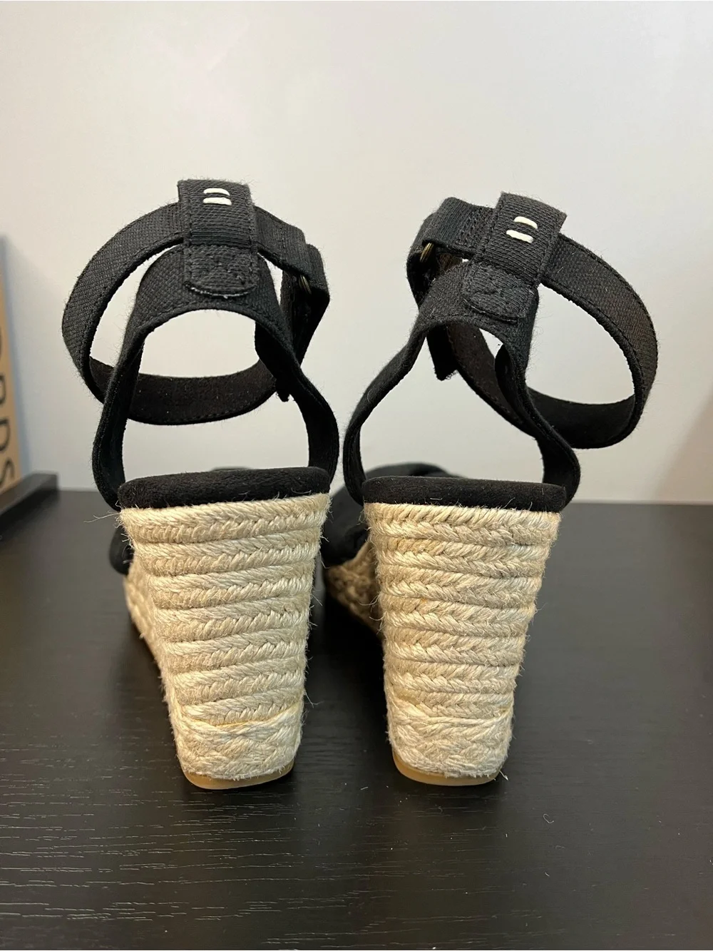 Toms Marisela Black Wedge Espadrille Ankle-Strap Sandals Women’s 8.5
